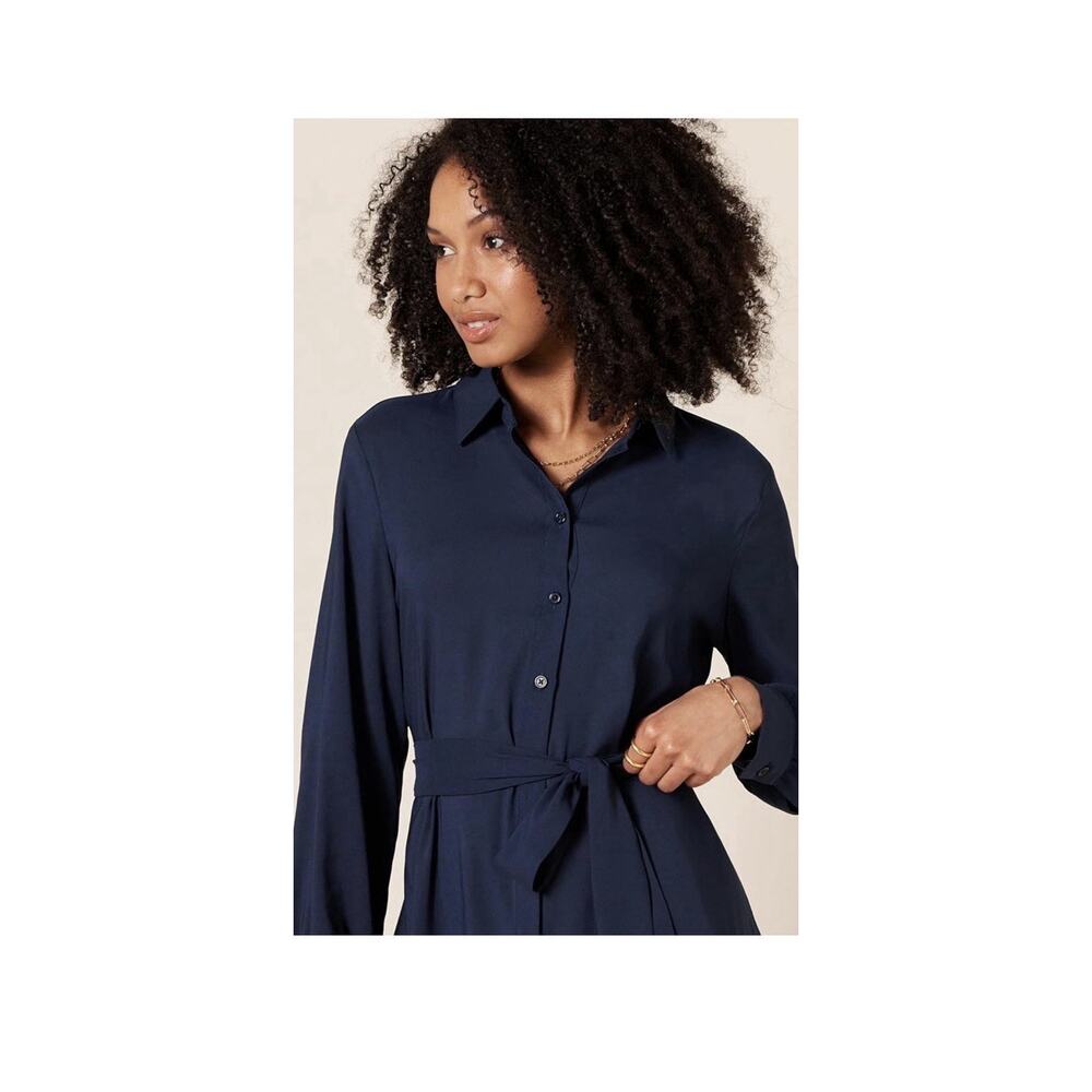 Navy Amazon Essentials Women's Georgette Long Sleeve Shirt Dress Medium